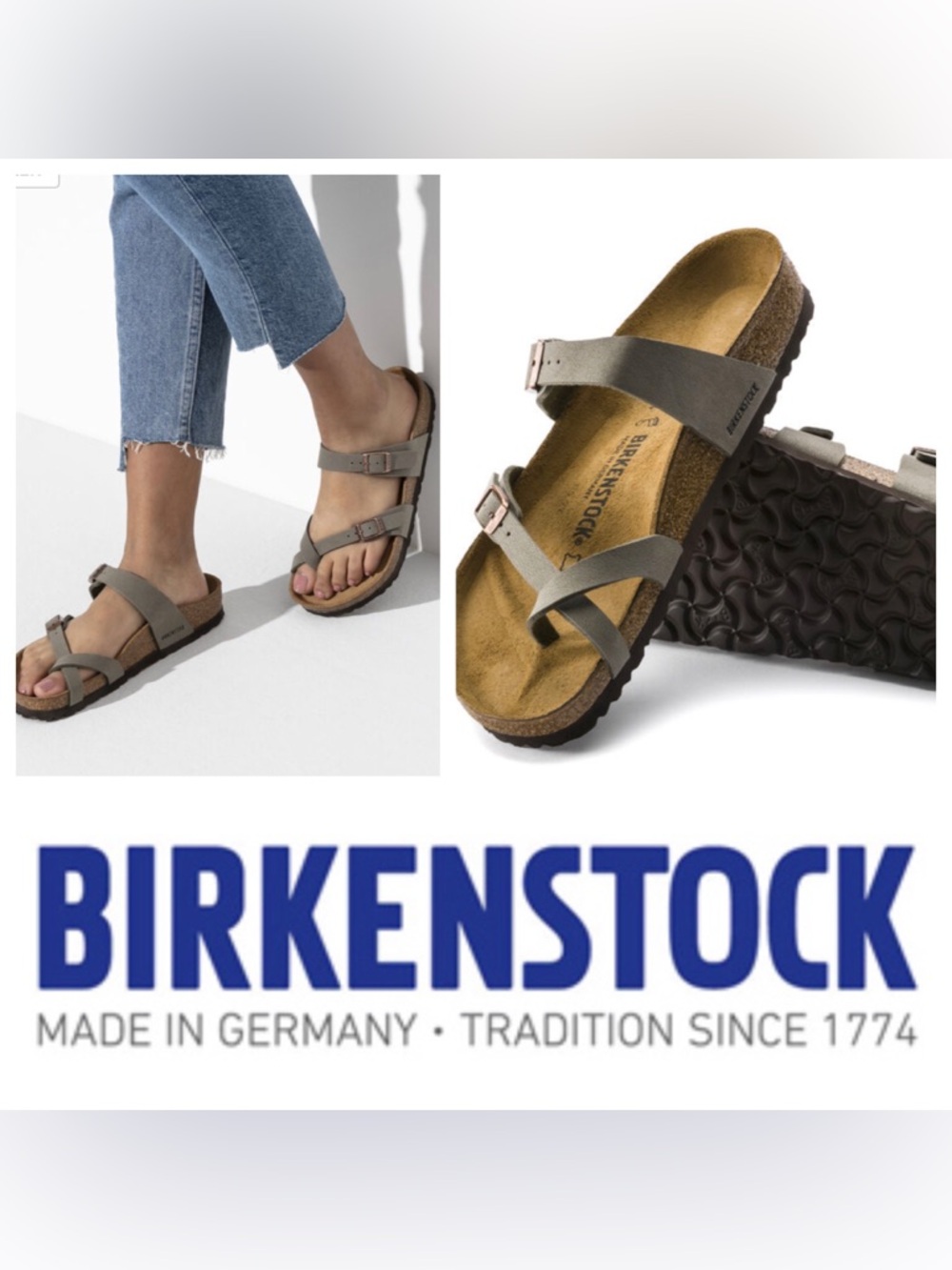 NWT Birkenstock Mayari Birko-Flor Nubuck Stone Thong Sandals
